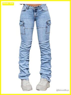 Women's Stretchy Denim Stacked Skinny Bootcut Jeans Trousers